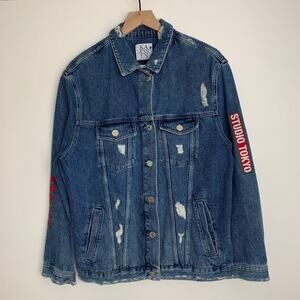 Zoe Karssen Jeans Jacket Patch Graphic Denim Womens Distress Large